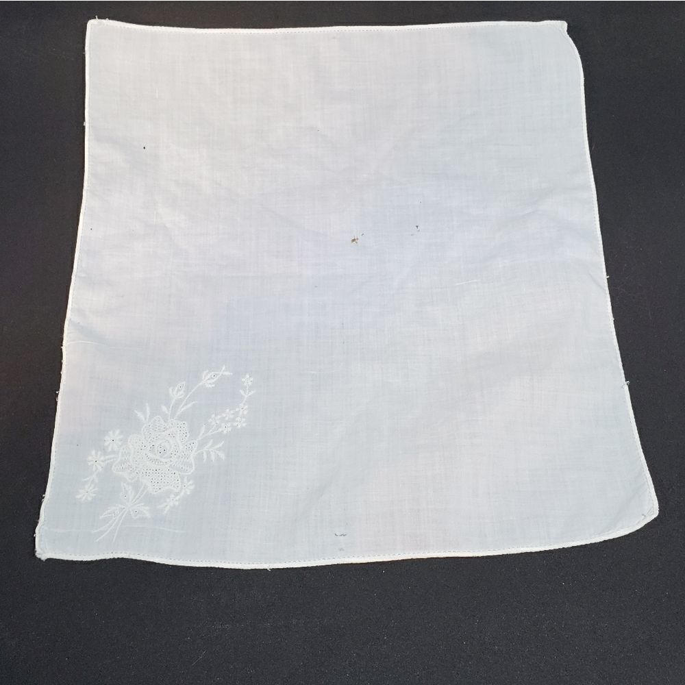 Vintage White Rose Handkerchief